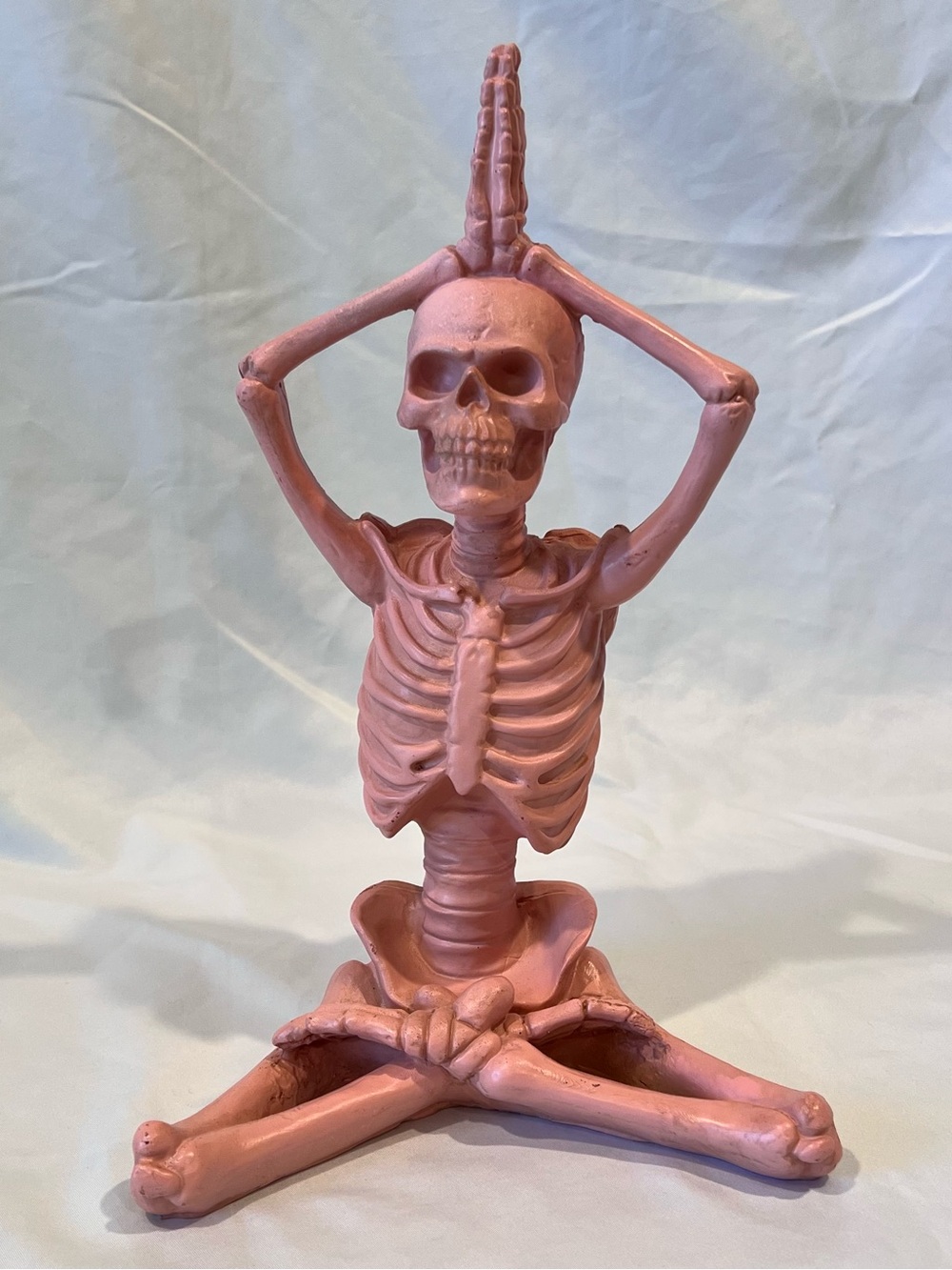 Pink Skeleton Yoga Meditation Figurine Namaste Halloween Decor 12”